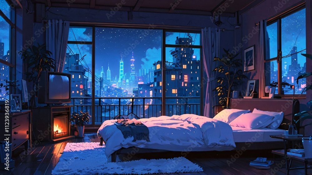 AI-Generated Lofi Bedroom with Window Backgrounds for Adobe Illustrator ...