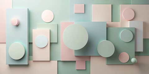 Wall Mural - Pastel Geometric Shapes Abstract Composition Featuring Cylinders, Squares, and Circles