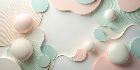 Wall Mural - Pastel Abstract Shapes Background Design Featuring Spheres and Organic Forms