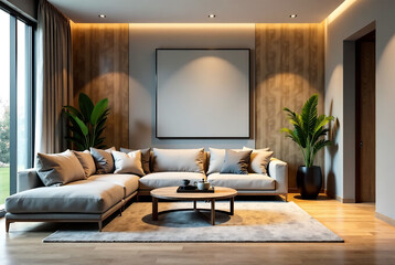 Wall Mural - Modern Interior Design Background. Stylish Living Room. Generative AI 2025.