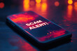 © EdvvinStudios - Scam alert notification on smartphone screen with colorful backlighting at night