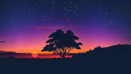 Wall Mural - Minimal beautiful silhouette sunset sky with vibrant color and copy space sky background. Illustration graphic design. 
