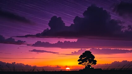 Wall Mural - Minimal beautiful silhouette sunset sky with vibrant color and copy space sky background. Illustration graphic design. 