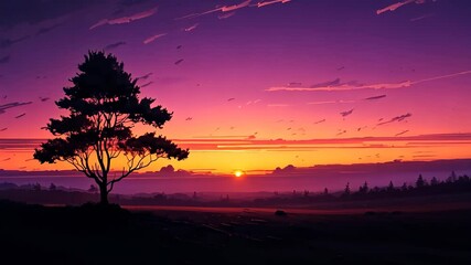 Wall Mural - Minimal beautiful silhouette sunset sky with vibrant color and copy space sky background. Illustration graphic design. 
