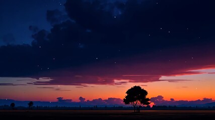 Wall Mural - Minimal beautiful silhouette sunset sky with vibrant color and copy space sky background. Illustration graphic design. 