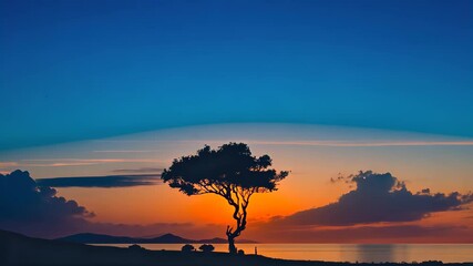 Wall Mural - Minimal beautiful silhouette sunset sky with vibrant color and copy space sky background. Illustration graphic design. 