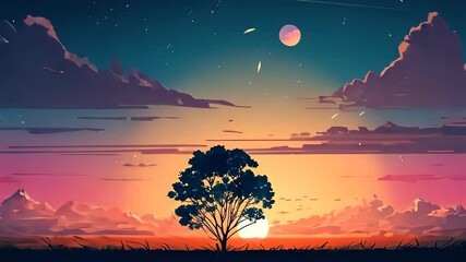 Wall Mural - Minimal beautiful silhouette sunset sky with vibrant color and copy space sky background. Illustration graphic design. 
