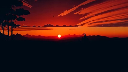 Wall Mural - Minimal beautiful silhouette sunset sky with vibrant color and copy space sky background. Illustration graphic design. 
