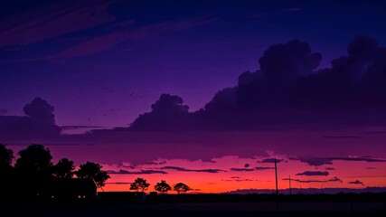 Wall Mural - Minimal beautiful silhouette sunset sky with vibrant color and copy space sky background. Illustration graphic design. 