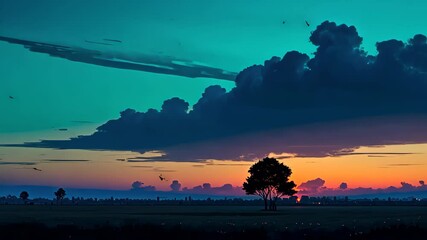 Wall Mural - Minimal beautiful silhouette sunset sky with vibrant color and copy space sky background. Illustration graphic design. 