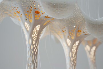 Poster - A close-up of a white, delicate, intricate structure. AI.