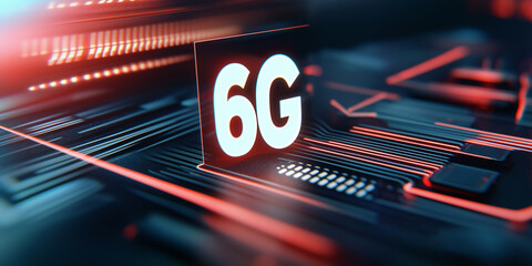 Poster - 6g network coming soon: futuristic motherboard with integrated circuitry glowing