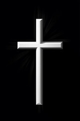 Wall Mural - Bright silver christian cross shining on dark background