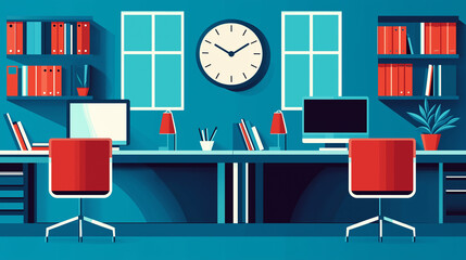 Poster - Modern office interior with two desks and computers displaying working environment