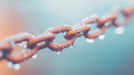 Sticker - Rustic metal chain glistens with dewdrops, capturing the quiet beauty of a damp morning environment as light filters gently through