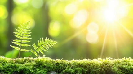 Poster - Lush green ferns basking in warm sunlight, creating a serene natural ambiance.