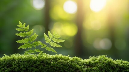 Poster - Lush green ferns basking in warm sunlight, symbolizing nature's tranquility and growth.