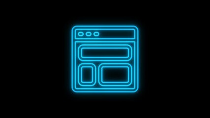 Animated icon of a glowing neon line website set against a black background. 4K video motion graphic animation.