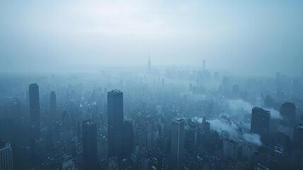 Wall Mural - A misty city skyline looms in the background, showcasing urban architecture and ambiance.