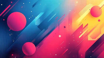 Wall Mural - A vibrant and colorful digital art piece featuring a cosmic theme with planets, orbs, lines, and nebulas set against a starry backdrop.