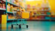 © Juan - Shopping cart with products in a colorful supermarket aisle