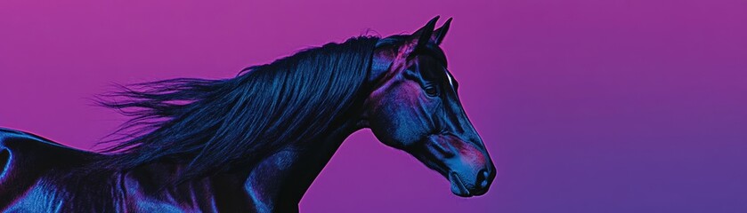 Poster - A stylized profile of a horse against a vibrant purple background.
