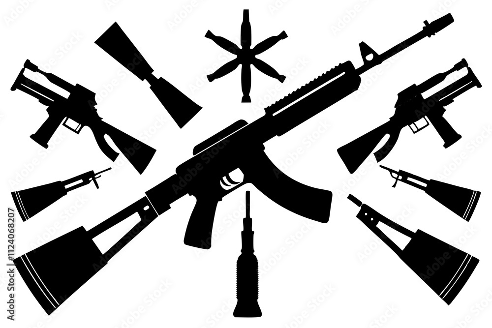 Vector de Stock Military Rifles and Equipment - Vector Illustration and ...