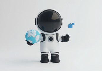 Poster - A cartoon astronaut holding a globe, symbolizing exploration and global awareness.