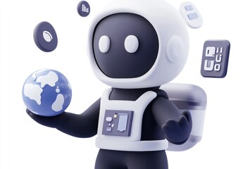 Poster - A stylized astronaut holding a globe, surrounded by digital icons representing technology.