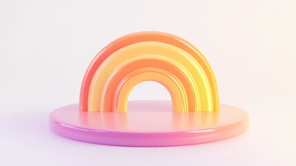 Fototapete - A colorful, stylized rainbow arching over a glossy platform in soft pastel hues.