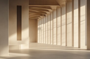Leinwandbilder - A minimalist interior space with soft lighting and shadow play on concrete walls.