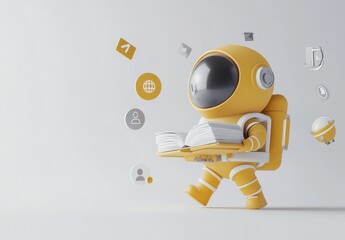 Poster - A cute yellow astronaut character holds books, surrounded by various digital icons.