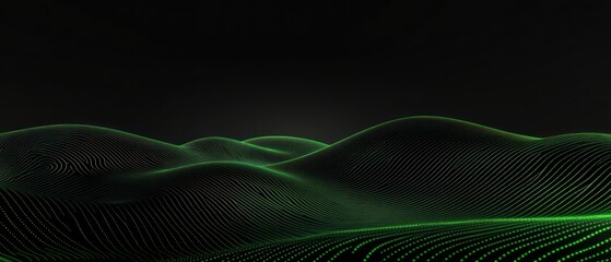 Poster - A digital landscape featuring flowing green waves against a dark background.