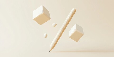 Poster - A minimalistic composition featuring a pencil and geometric shapes representing percentages.