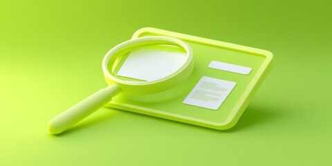 Poster - A green magnifying glass on a clipboard with documents, symbolizing investigation or analysis.