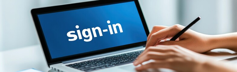 Poster - A person using a laptop to access a sign-in page.