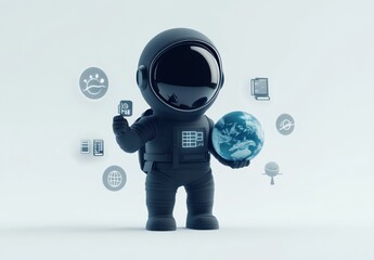 Poster - A cartoonish astronaut holding a globe, surrounded by digital icons representing technology and data.
