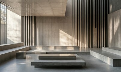Leinwandbilder - Modern minimalist interior featuring concrete elements and vertical lines.
