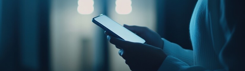 Aufkleber - A person holding a smartphone in a dimly lit environment.