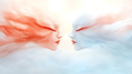 Emotional fusion two faces in abstract harmony - digital art with soft background