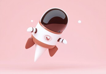 Poster - A cute, stylized rocket with a heart logo, floating against a soft pink background.