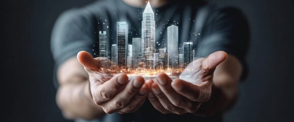 Poster - A person holds a miniature cityscape in their hands, symbolizing innovation and growth.