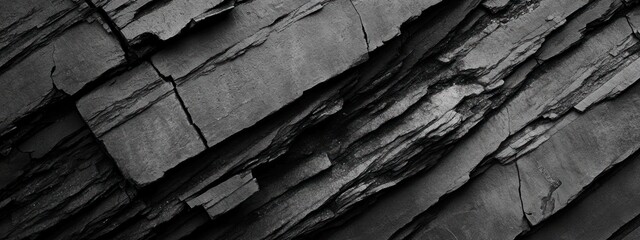 Poster - Abstract texture of dark slate rock with layered patterns.