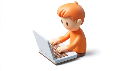 Aufkleber - A stylized character typing on a laptop, representing technology and productivity.