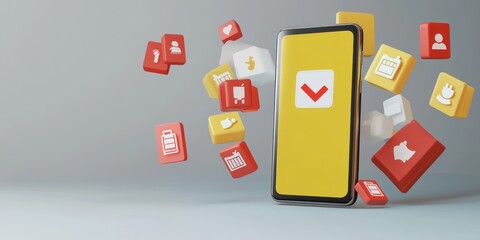 Poster - A smartphone with floating app icons, symbolizing digital communication and organization.