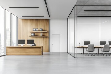 Aufkleber - Modern office interior featuring a reception area and workstations.