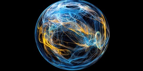 Poster - Abstract representation of energy flows in a spherical form with vibrant colors.