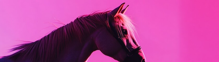 Poster - Silhouette of a horse against a vibrant pink background.