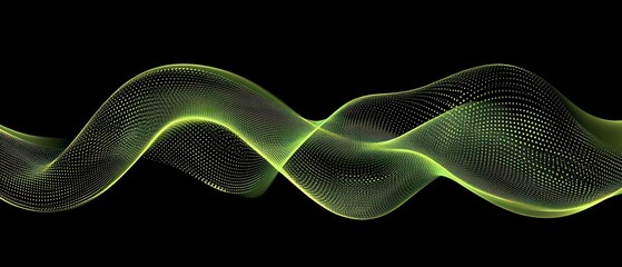 Fototapete - Abstract green wave pattern on a black background, representing flow and movement.