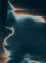 Wall Mural - old film overlay. dust scratch texture. white orange blue color light flare fuzzy waves defect stain